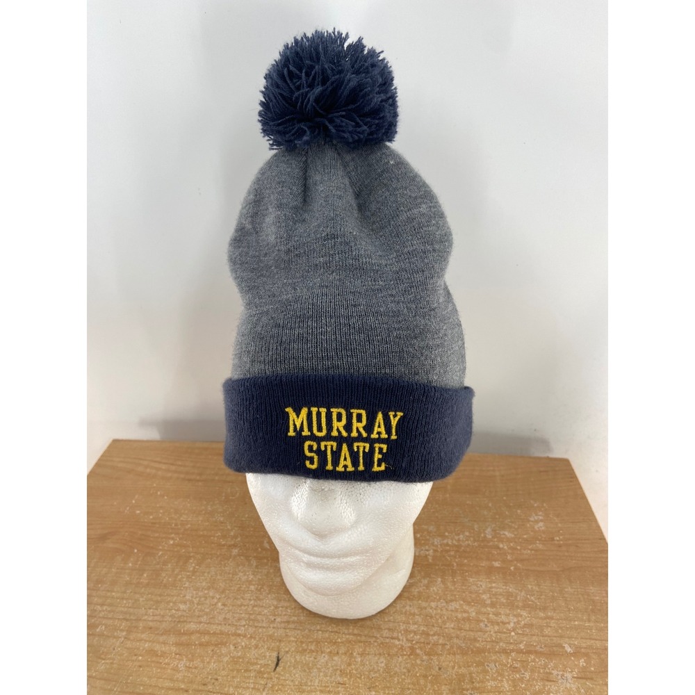 Nike Murray State Racers Men Gray Navy Blue Pom Cuffed Knit Beanie Hat OSFM